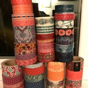 Vintage Washi Tape Rolls various sizes Pinks Blues Orange prints 40 rolls